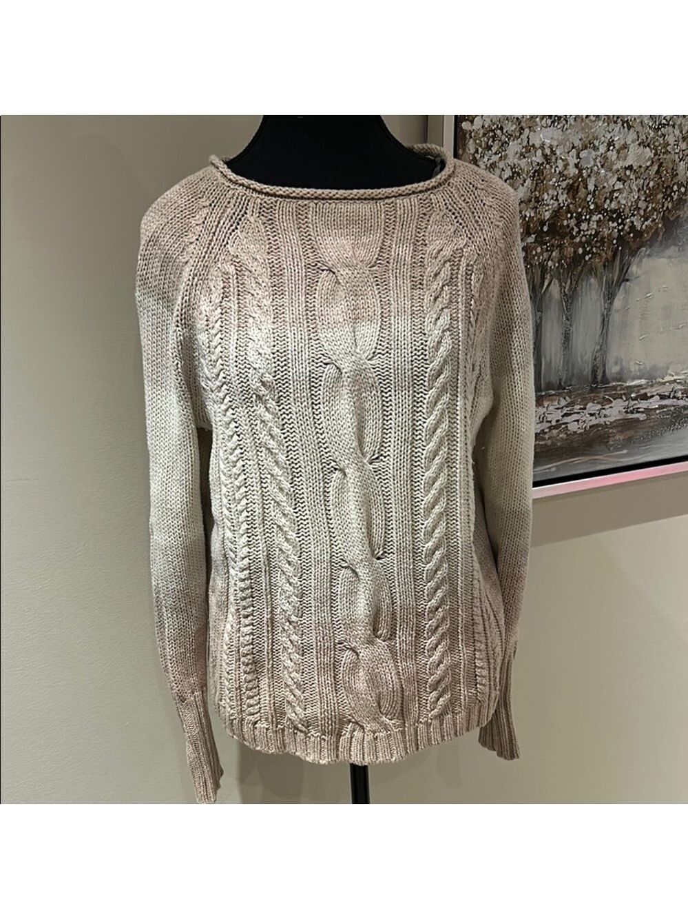 Women's Beige Cable Knit Sweater